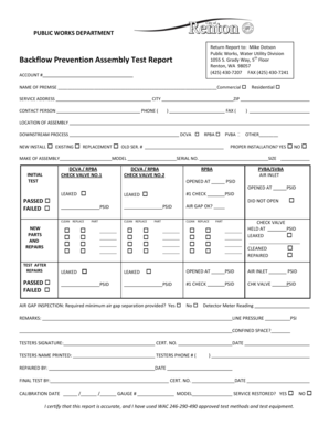 Backflow Prevention Assembly Test Report