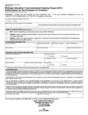Michigan Education Trust ACH Authorization Form