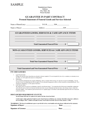 Guarantee in Part Funeral Contract