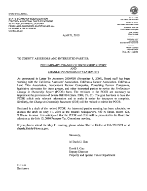 California Preliminary Change of Ownership Report