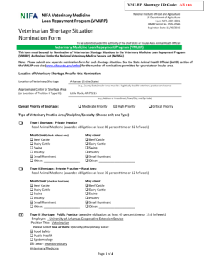 VMLRP Shortage ID Code: AR146 NIFA Veterinary Medicine Loan Repayment Program (VMLRP) National Institute of Food and Agriculture US Department of Agriculture Form NIFA 2009-0001 OMB Control No - nifa usda