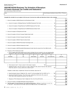Michigan Business Tax Schedule of Recapture