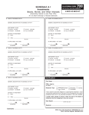 California Form 700 Amendment Schedule A-1