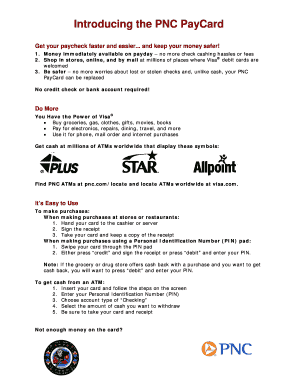 PNC PayCard Application Form