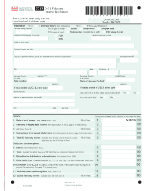 District of Columbia 2013 D-41 Fiduciary Income Tax Return
