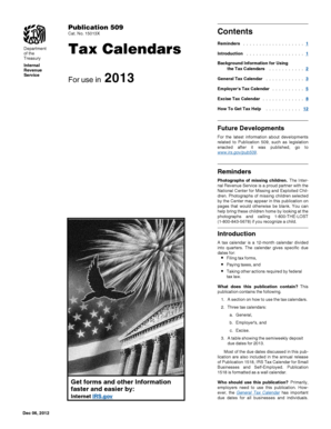 IRS Publication 509 Tax Calendar