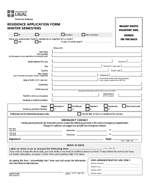 Université Laval Residence Application Form