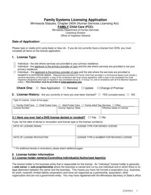 Minnesota Family Child Care Licensing Application