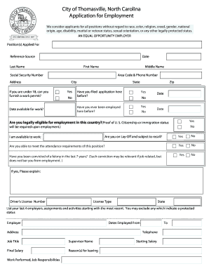 City of Thomasville Employment Application