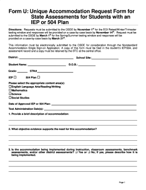 Unique Accommodation Request Form for State Assessments