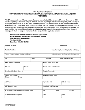 Ohio Medicaid Provider Reporting Number Application