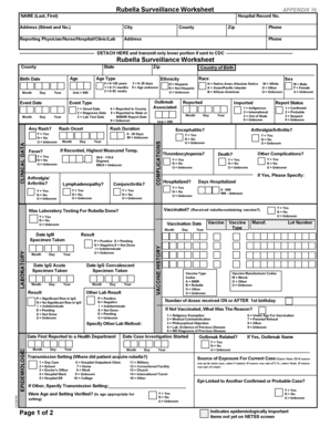 Rubella Surveillance Worksheet