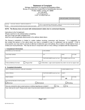 Michigan Construction Code Complaint Form