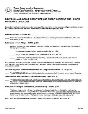 Texas Credit Life and Accident Insurance Checklist