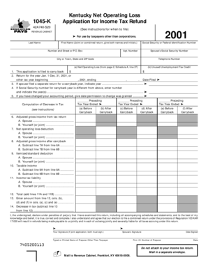 Kentucky Net Operating Loss Application