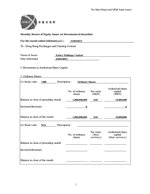 Monthly Return of Equity Issuer on Movements in Securities
