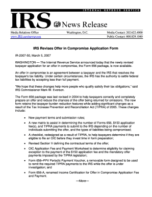 IRS Offer in Compromise Form 656