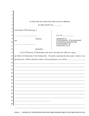 Affidavit Supporting Motion for Enforcement of Parenting Plan