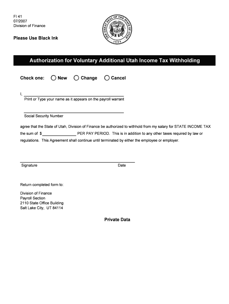 Fillable Online finance utah Authorization for Voluntary Additional