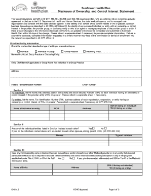 Sunflower Health Plan Ownership Disclosure Form
