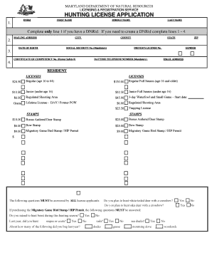 Maryland Hunting License Application