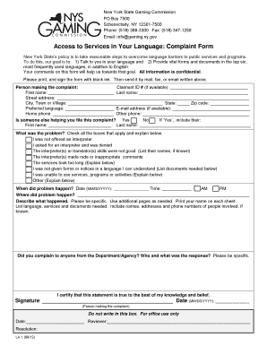 New York State Gaming Commission Complaint Form