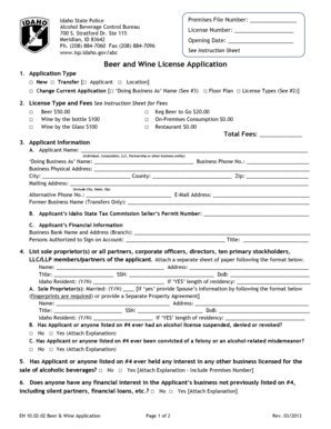 Idaho Beer and Wine License Application