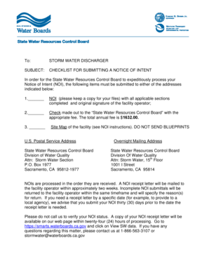 California Notice of Intent for Storm Water Discharge