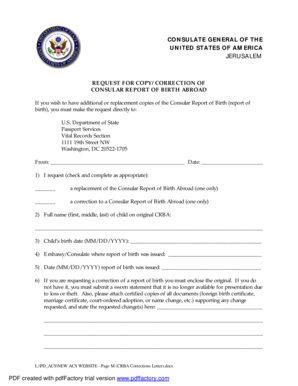 Consular Report of Birth Abroad Correction Request