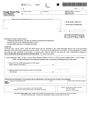 Texas Direct Pay Tax Return Credits Schedule
