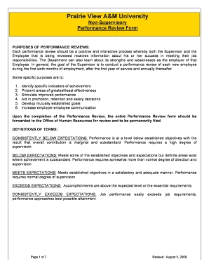 Prairie View A&M University Non-Supervisory Performance Review Form