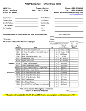 NASP Equipment Order Form