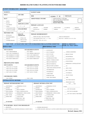Rhode Island Family Planning Encounter Record