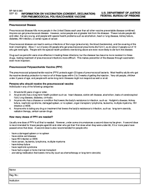 Form BP-A810.060, Information on Vaccination (Consent, Declination) for Pneumococcal Poysaccharide Vaccine - bop