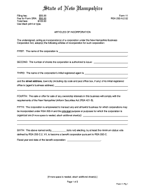 New Hampshire Articles of Incorporation