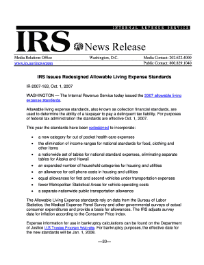 IRS Allowable Living Expense Standards