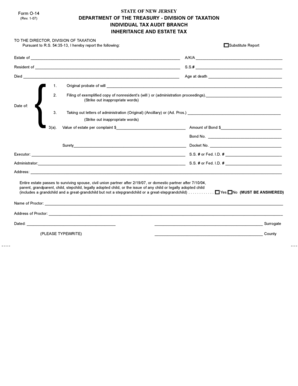 New Jersey Inheritance and Estate Tax Form O-14