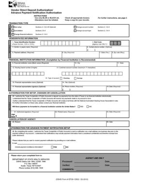 Texas Vendor Direct Deposit Authorization Form