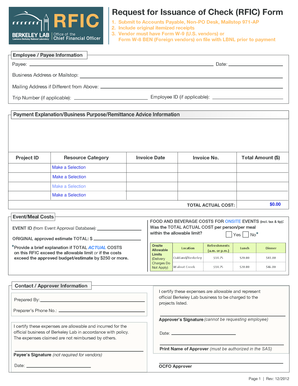 Request for Issuance of Check Form