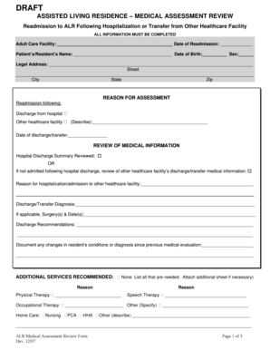 Assisted Living Residence Medical Assessment Review Form