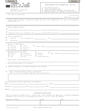 District of Columbia Tax Exemption Application
