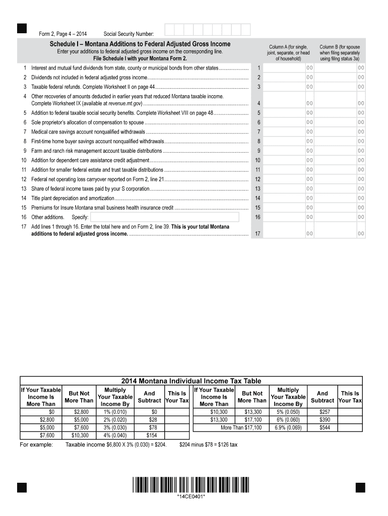 Schedule I - Montana Department of Revenue Preview on Page 1