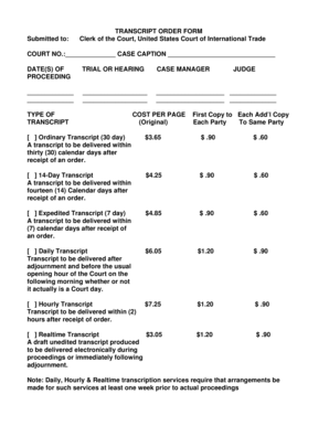 US Court Transcript Order Form