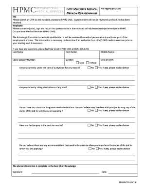 Medical Questionnaire for Job Offer