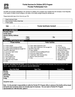 Florida Vaccines for Children Program Provider Profile Form