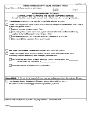Debtor's Statement Regarding Payment Advices and Tax Returns