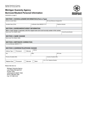 Michigan Borrower Student Personal Information Form