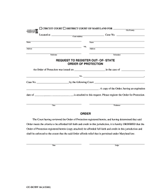 Order of Protection Registration Request
