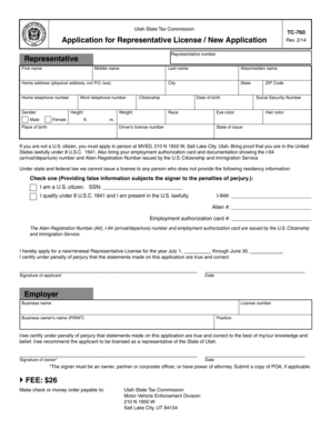 Utah Representative License Application