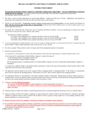 Arkansas Retail Cigarette and Tobacco Permit Application